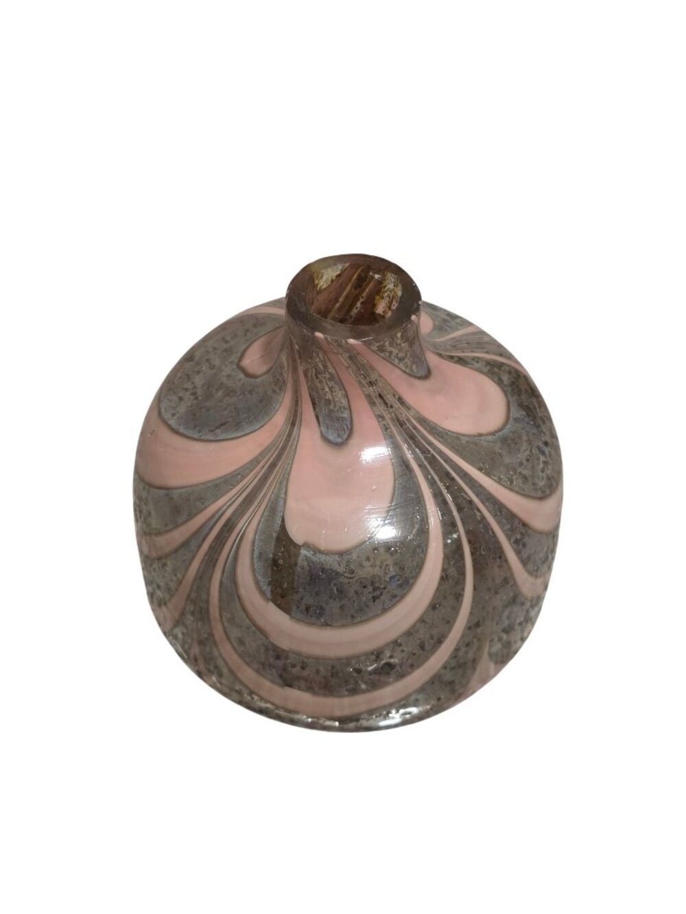 Vtg Anthropologie Hand-blown Studio Art Swirled Globular body Glass 4" x 4.5"